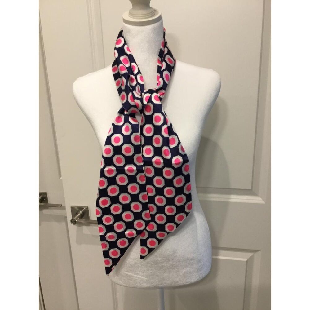 California Things Vintage Silk Scarf Pink White & Navy Blue